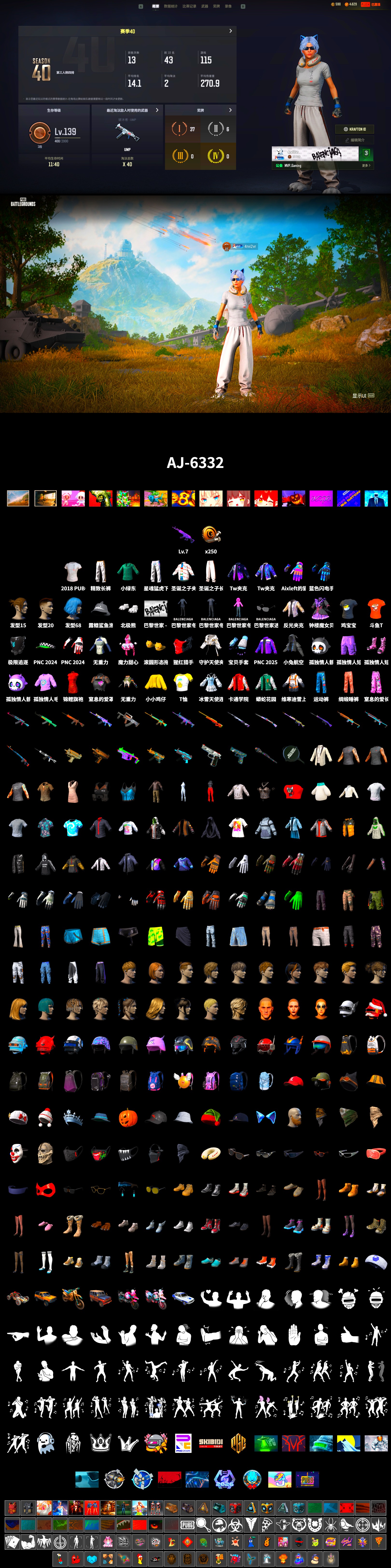 Polar Bear Feet, XingHun's Tiger Strike Pants, Sideshow Bear Feet, Exquisite Pants, Blue Thunder Gloves, 2018 PUBG ALL-STAR T-shirt (Korean), DOUYU T-shirt - 2