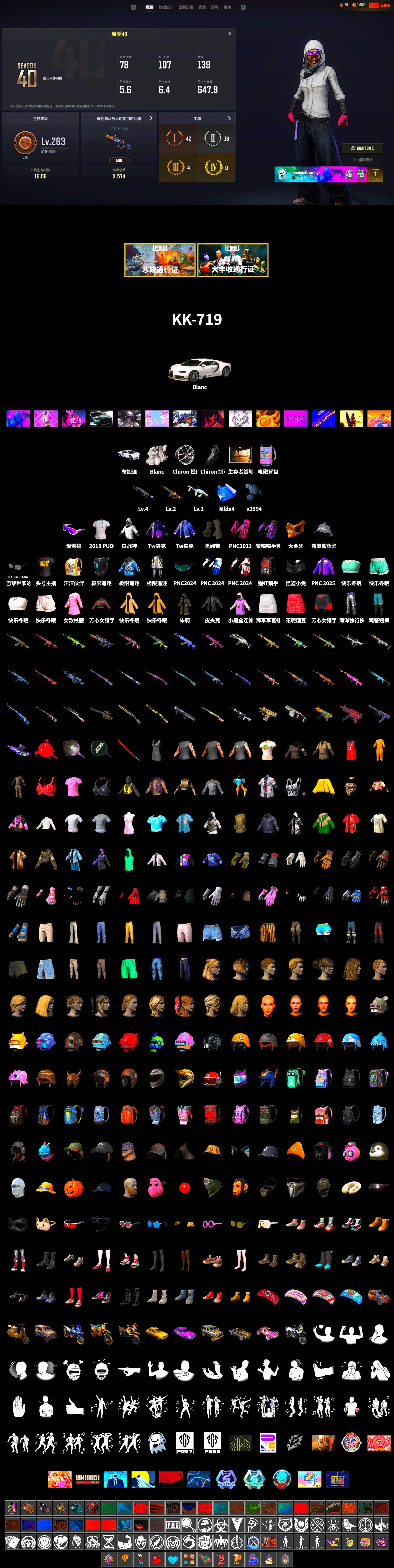 Duncan's Infiltrator Handwraps, «Chiron» Sports Car, Snow Glasses, PGC 2021 Contingent Chaos Mask, StreamerOne, 2018 PUBG ALL-STAR T-shirt (Korean), «DBX707» SUV - 2