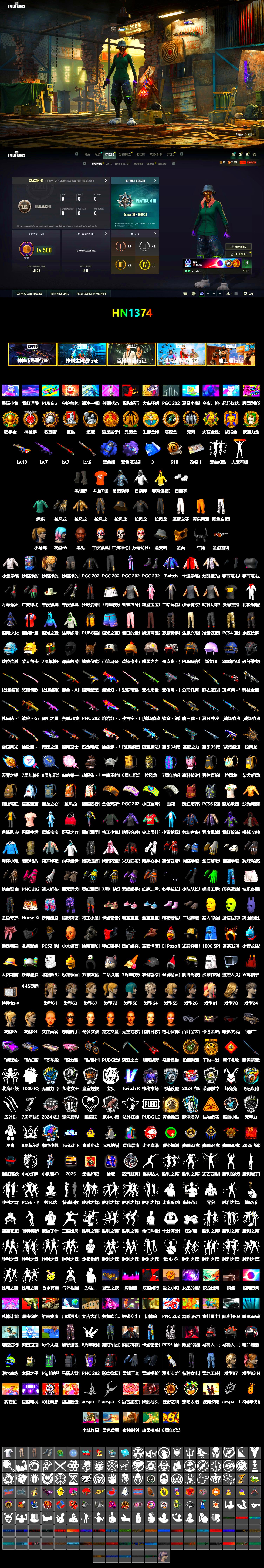 Blue Smoke Grenade, Purple Magical Mist — M79, Duncan's Infiltrator Handwraps, Jonathan Kamau, PGC 2021 Contingent Chaos Mask, Demon Biker Horns, Polar Bear Feet, Harley Quinn's Hair, StreamerOne, DOUYU T-shirt, «DBX707» SUV - 2