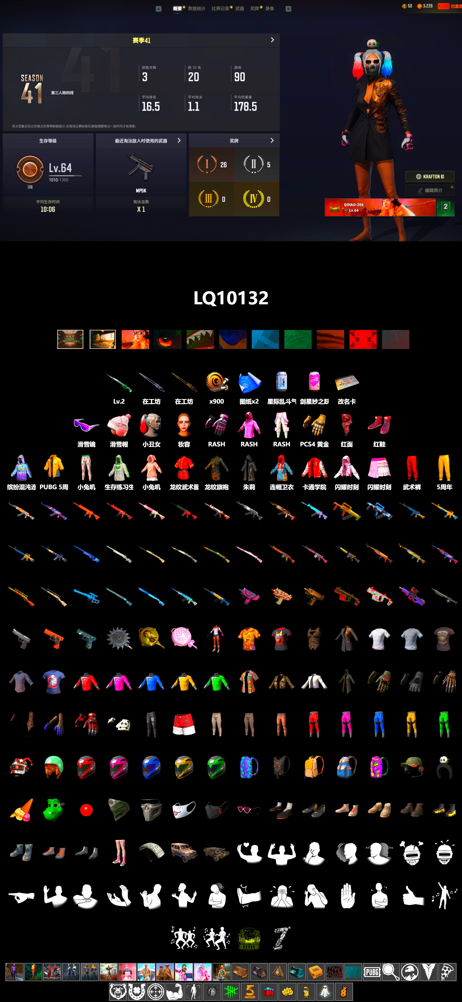 Hi-top Trainers (Red), Harley Quinn's Hair, Snow Glasses, PLAYERUNKNOWN's Bandana, Heavy Fur Coat (Black), Rash Beixli Xtra Tough Jacket, Rash Beixli Xtra Tough Jacket, Harley Quinn's Makeup, Full Autumn — M416 - 2