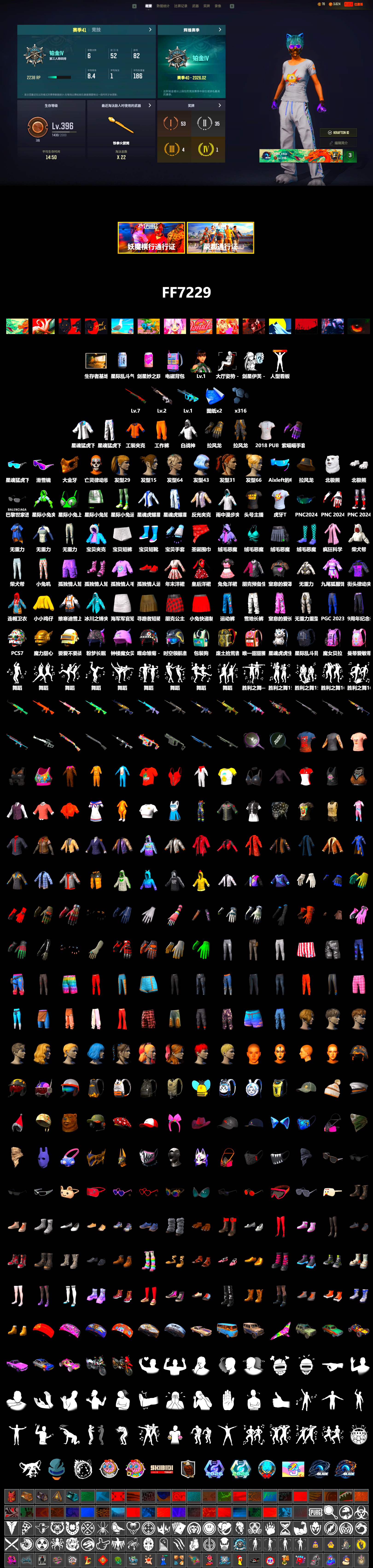 Snow Glasses, PGC 2021 Contingent Chaos Mask, Polar Bear Feet, Harley Quinn's Hair, XingHun's Tiger Strike Jacket, XingHun's Tiger Strike Pants, Sideshow Bear Feet, StreamerOne, 2018 PUBG ALL-STAR T-shirt (Korean), HUYA T-shirt - 2