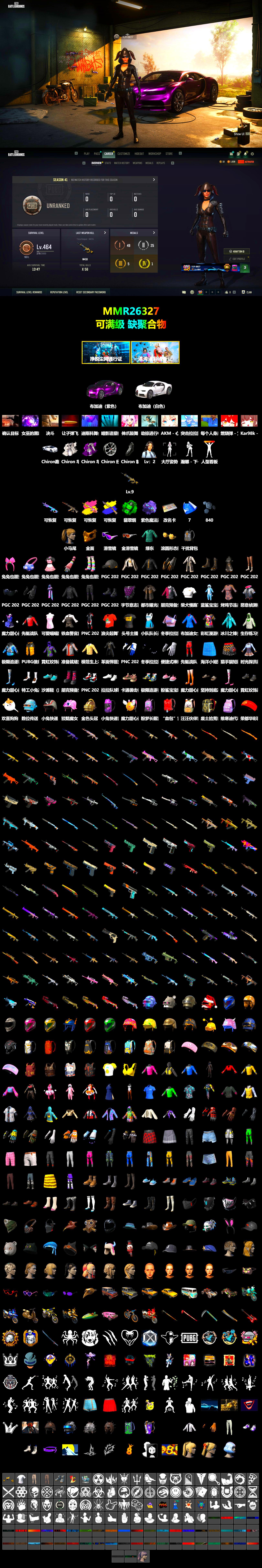 Emerald Smoke Grenade, Purple Magical Mist — M79, «Chiron» Sports Car, Snow Glasses, PGC 2021 Contingent Chaos Mask, Harley Quinn's Hair, StreamerOne - 2