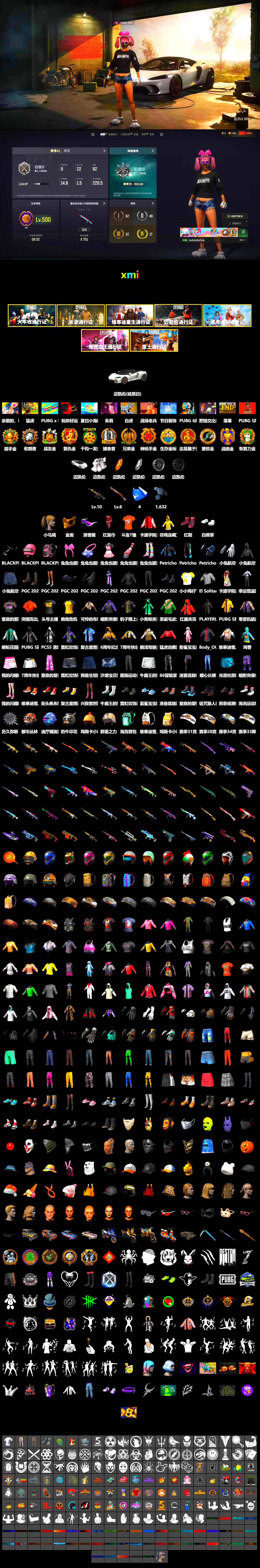 Hi-top Trainers (Red), Snow Glasses, PGC 2021 Contingent Chaos Mask, PLAYERUNKNOWN's Bandana, Heavy Fur Coat (Black), Polar Bear Feet, Harley Quinn's Hair, StreamerOne, DOUYU T-shirt - 2