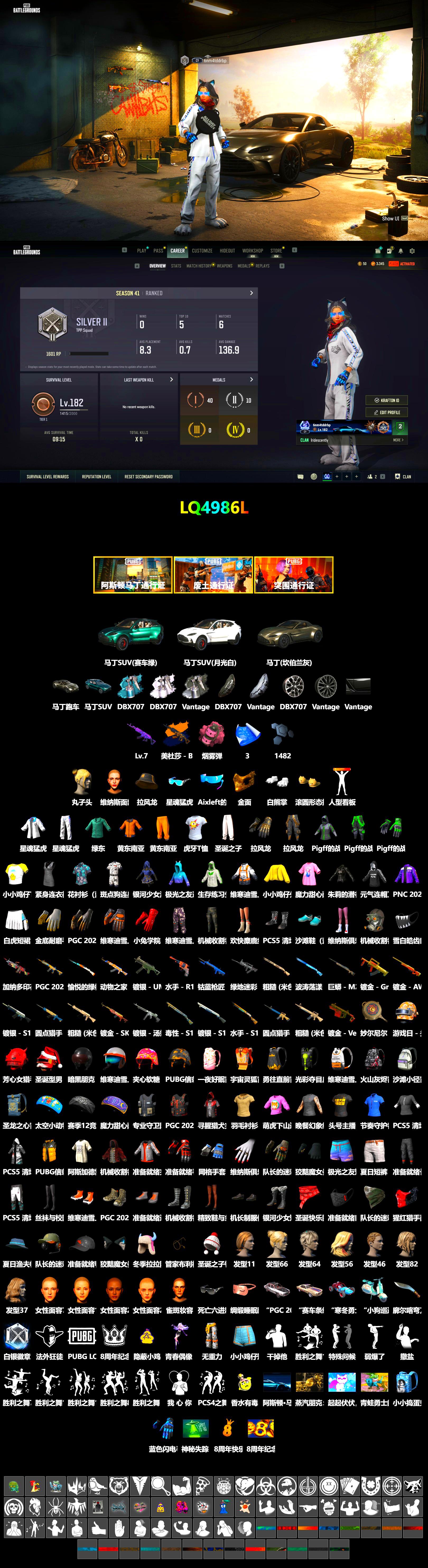Pink Smoke Grenade, «V12 Vantage Roadster» Sports Car, «DBX707» SUV, PGC 2021 Contingent Chaos Mask, Polar Bear Feet, XingHun's Tiger Strike Jacket, XingHun's Tiger Strike Pants, «DBX707» SUV, StreamerOne, Blue Thunder Gloves, HUYA T-shirt - 2