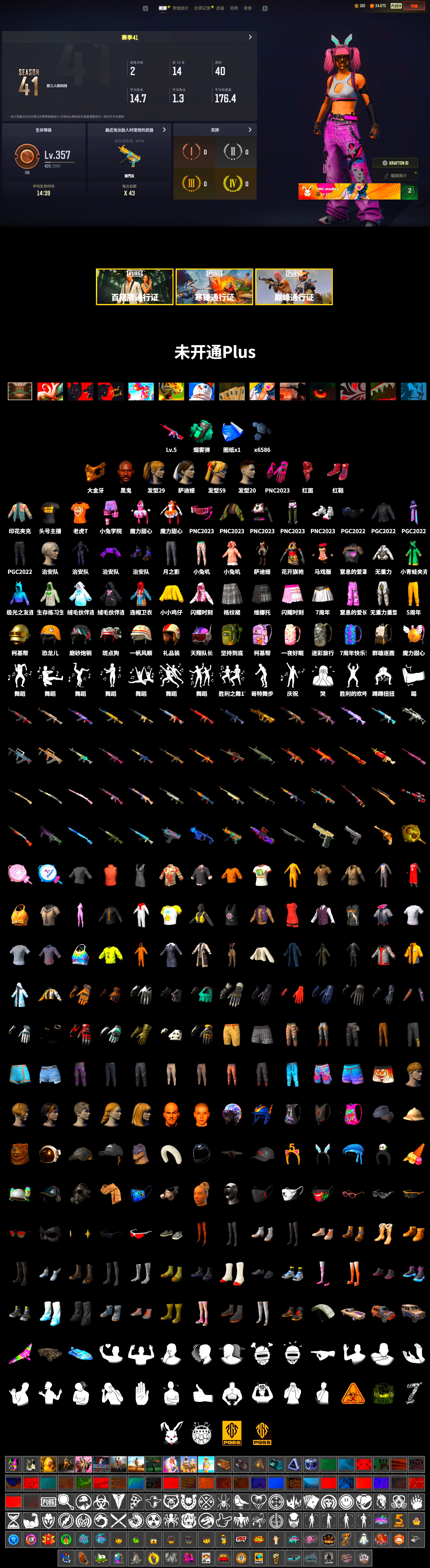 Teal Smoke Grenade, Hi-top Trainers (Red), Jonathan Kamau, PGC 2021 Contingent Chaos Mask, PLAYERUNKNOWN's Bandana, Heavy Fur Coat (Black), Harley Quinn's Hair, StreamerOne - 2