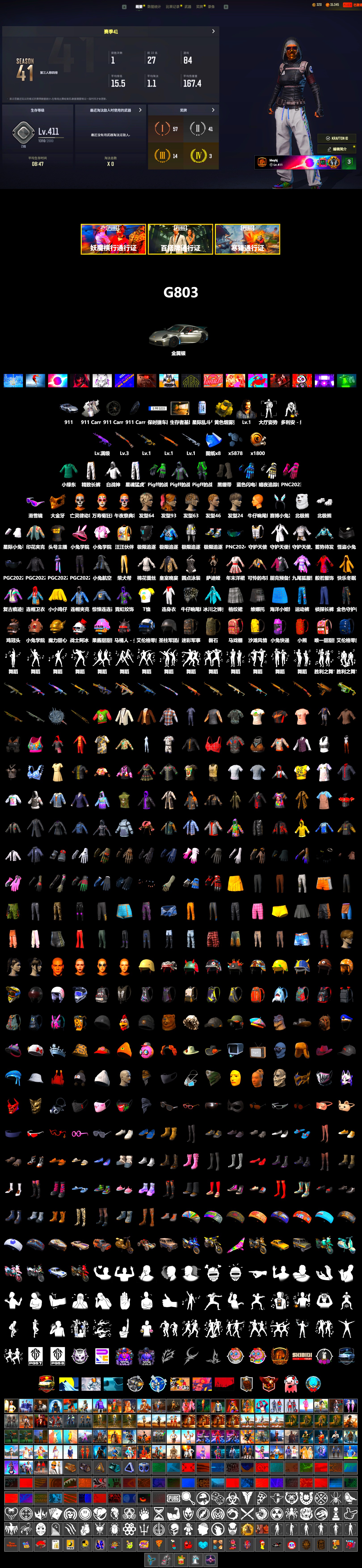 Duncan's Infiltrator Handwraps, «911 Carrera GTS» Sports Car, Snow Glasses, PGC 2021 Contingent Chaos Mask, Polar Bear Feet, XingHun's Tiger Strike Pants, Exquisite Pants, StreamerOne, Blue Thunder Gloves - 2