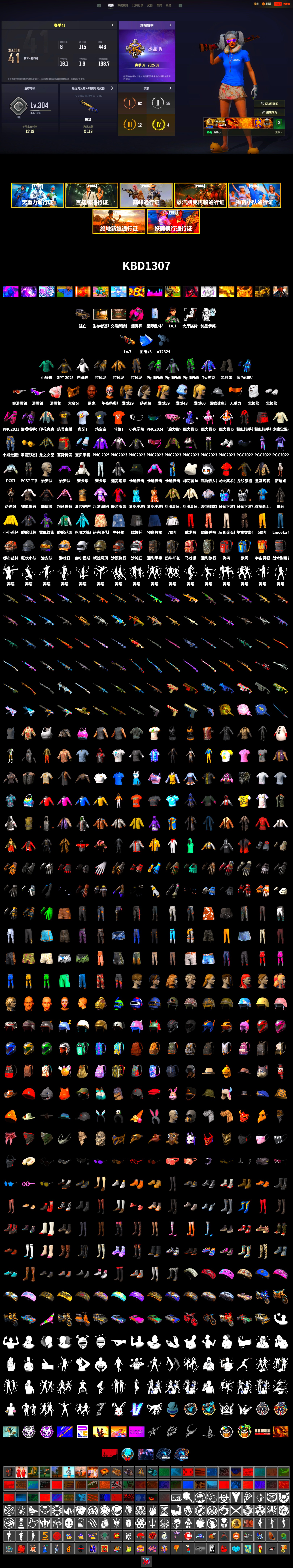 Magenta Smoke Grenade, Duncan's Infiltrator Handwraps, Jonathan Kamau, Snow Glasses, PGC 2021 Contingent Chaos Mask, Polar Bear Feet, Harley Quinn's Hair, StreamerOne, Blue Thunder Gloves, HUYA T-shirt, DOUYU T-shirt - 2