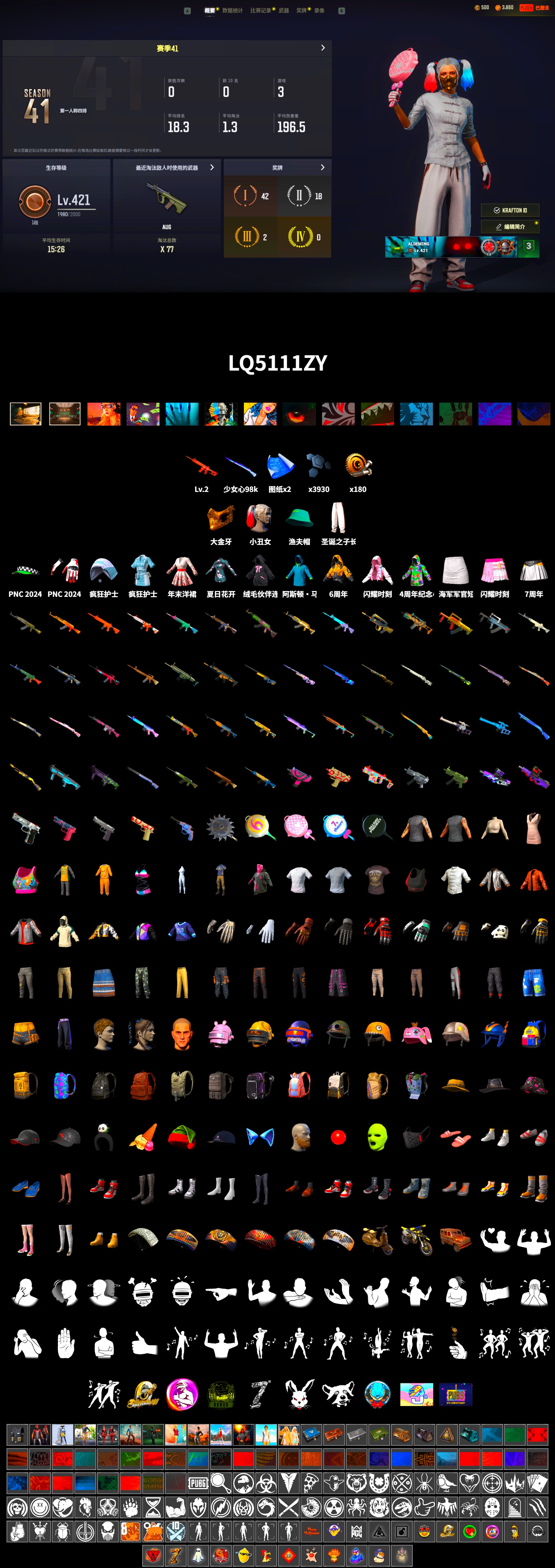 Harley Quinn's Hair, Lumi's Kar98k, PGC 2021 Contingent Chaos Mask, CigaretteSTV's M416 - 2