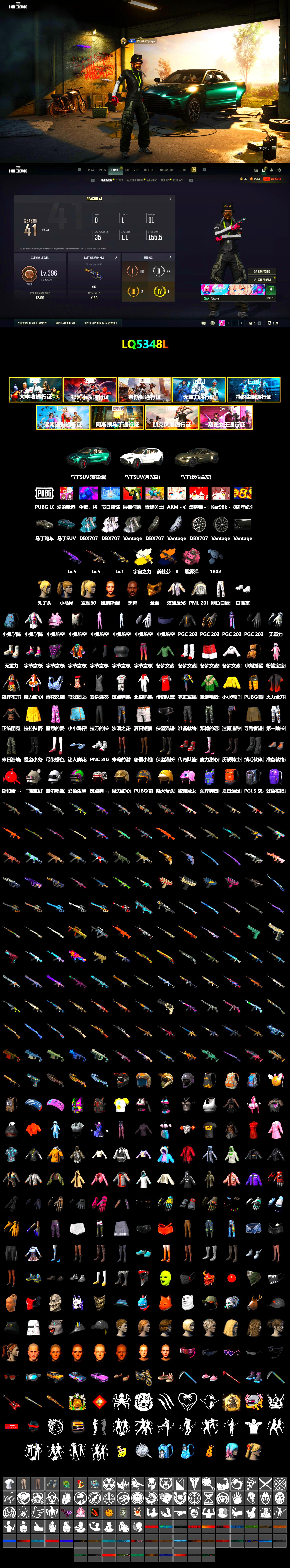 Pink Smoke Grenade, «V12 Vantage Roadster» Sports Car, «DBX707» SUV, Jonathan Kamau, PGC 2021 Contingent Chaos Mask, Polar Bear Feet, Harley Quinn's Hair, PML 2019 Phase 2 Jacket, «DBX707» SUV, StreamerOne - 2