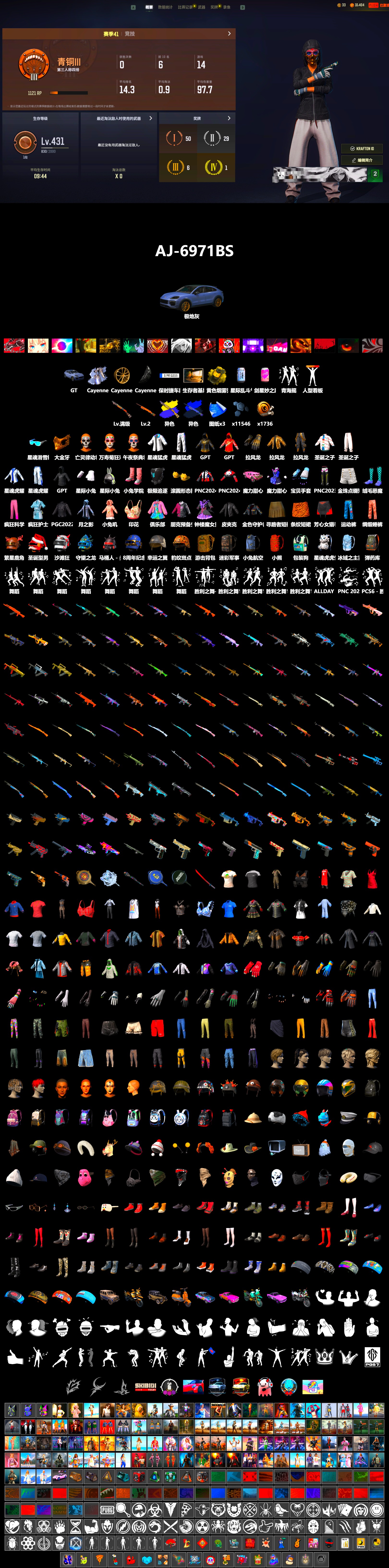 Final Serenade — M24 (Blue Black), «Cayenne Turbo GT» SUV, PGC 2021 Contingent Chaos Mask, XingHun's Tiger Strike Jacket, XingHun's Tiger Strike Pants, GPT 2025 Four Angry Men Jacket, Festive Gloves (Red), «Chiron» Sports Car - 2
