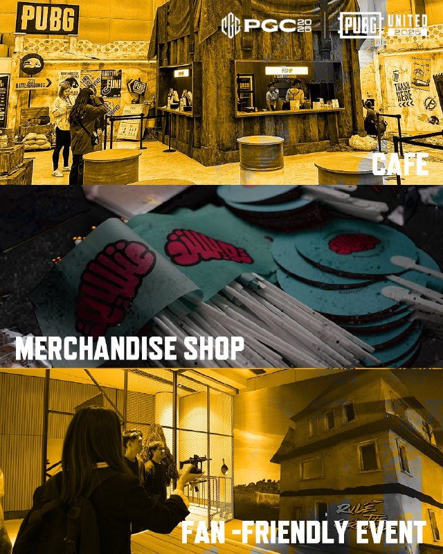 粉丝区实景，含咖啡厅、周边店、互动体验区的场景图