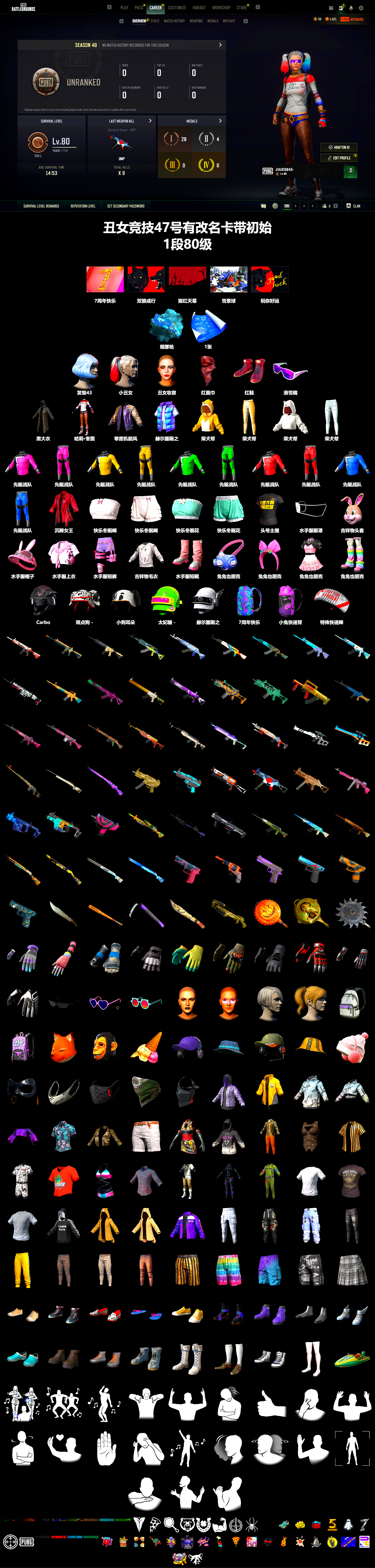 Blue Magical Mist — M79, Hi-top Trainers (Red), Harley Quinn's Hair, Snow Glasses, PLAYERUNKNOWN's Bandana, Heavy Fur Coat (Black), Harley Quinn's Makeup, StreamerOne, Full Autumn — M416 - 2